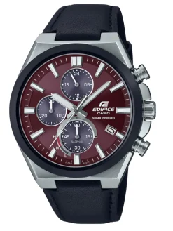 Chronographe homme casio bracelet cuir noir cadran rouge
