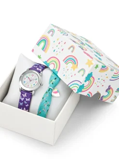 Coffret montre enfant Certus violette papillons et bracelet