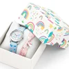 Coffret montre enfant Certus bleue papillons et bracelet