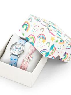 Coffret montre enfant Certus bleue papillons et bracelet
