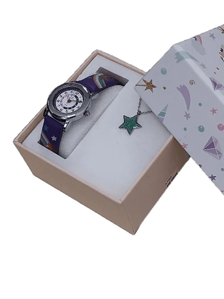 Coffret montre enfant Certus violette patins à roulettes et collier