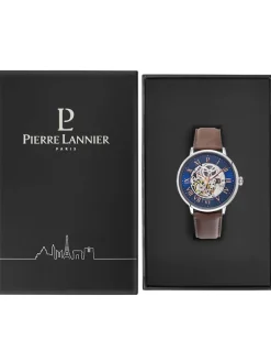 Montre automatique homme Pierre Lannier cuir brun 322B164