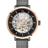 Montre automatique Pierre Lannier femme acier noire et or rose 314C988