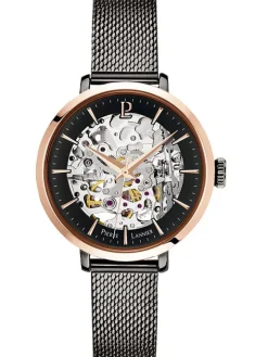 Montre automatique Pierre Lannier femme acier noire et or rose 314C988