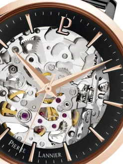 Montre automatique Pierre Lannier femme acier noire et or rose 314C988