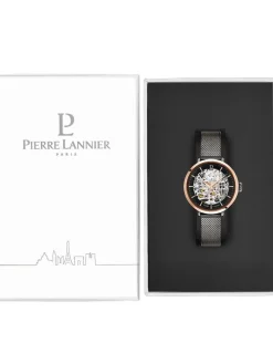 Montre automatique Pierre Lannier femme acier noire et or rose 314C988