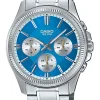 Montre calendrier jour et date 24H Casio cadran bleu clair