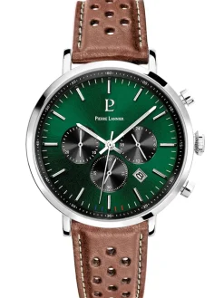 Montre chronographe cuir marron Pierre Lannier cadran vert