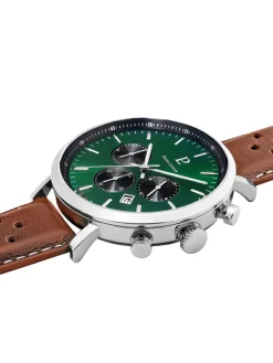 Montre chronographe cuir marron Pierre Lannier cadran vert