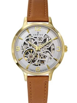 Montre en cuir brun Camel Cadran squelette Certus Femme 646591