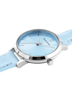 Montre femme bracelet cuir bleu clair cadran bleu clair