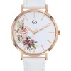 Montre femme Go blanche dorée rose cadran fleuri