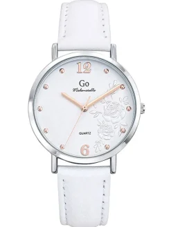 Montre femme Go bracelet cuir blanc cadran fleuri