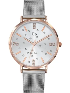 Montre femme Go bracelet milanais pierres blanches fond blanc