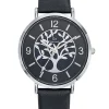 Montre femme Go cuir noir arbre de vie