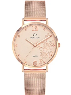Montre femme Go dorée rose cadran fleuri