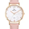 Montre femme Go dorée rose bracelet cuir rose cadran fleuri