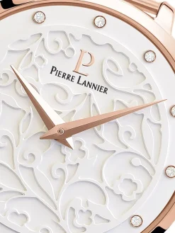 Montre femme Pierre Lannier bracelet milanais rose cadran motif fleuri
