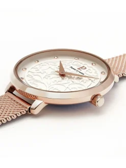 Montre femme Pierre Lannier bracelet milanais rose cadran motif fleuri