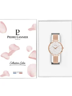 Montre femme Pierre Lannier bracelet milanais rose cadran motif fleuri