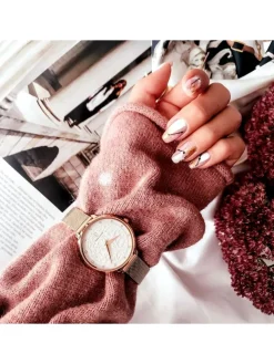 Montre femme Pierre Lannier bracelet milanais rose cadran motif fleuri