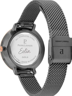 Montre femme Pierre Lannier bracelet milanais noir cadran motif fleuri noir