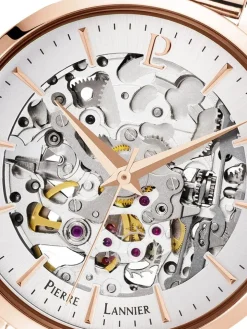 Montre femme Pierre Lannier automatique doré rose maille milanaise