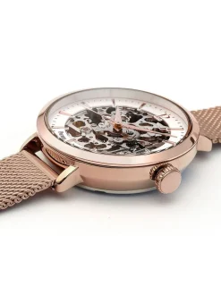Montre femme Pierre Lannier automatique doré rose maille milanaise