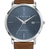 Montre homme Certus bracelet cuir brun fond bleu 611054