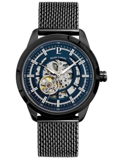 Montre homme noire mécanisme apparent Pierre Lannier