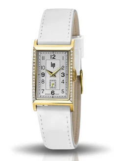 Montre Lip Churchill T18 bicolore cuir blanc et diamants