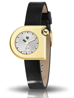 Montre Lip femme Mach 2000 bracelet cuir noir vernis 671169