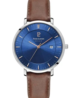 Montre Pierre Lannier bracelet brun cadran bleu Solaire Classe 208H164