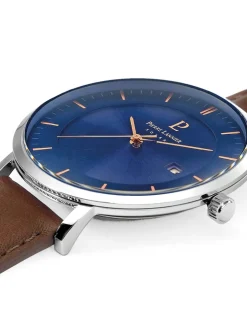 Montre Pierre Lannier bracelet brun cadran bleu Solaire Classe 208H164