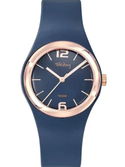 Montre Tekday bleue et dorée rose