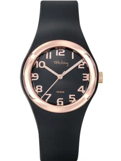 Montre Tekday noire et dorée rose